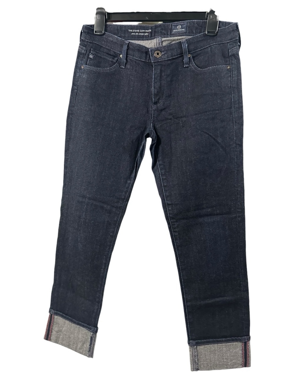 AG Adriano Goldschmied The Stevie Cuff Slim Straight Cuffed Jeans Dark Wash 28P